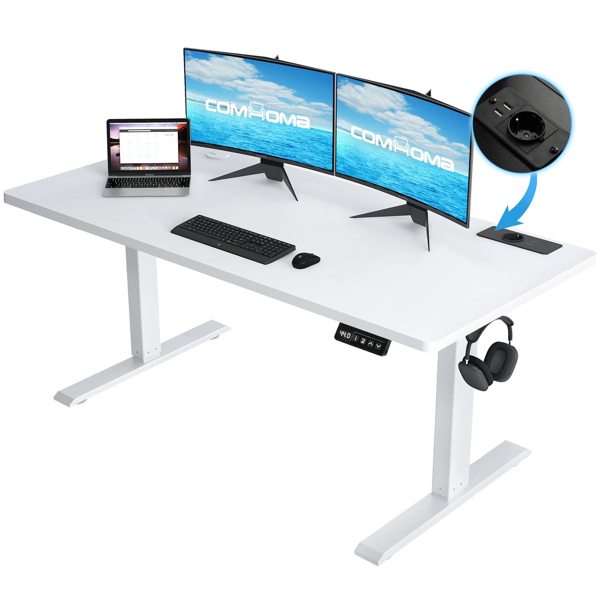 COMHOMA Electric Sit-Stand Desk with USB Port & Hook