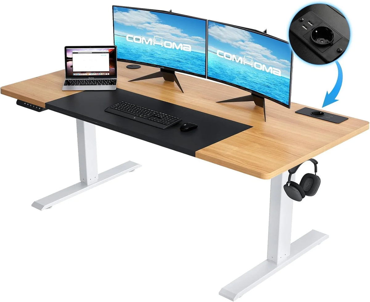 COMHOMA Electric Sit-Stand Desk with USB Port & Hook