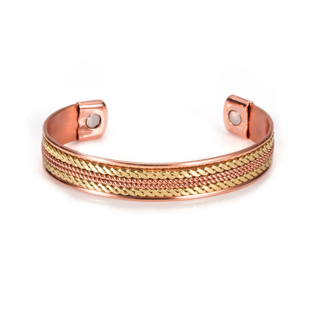 Women’s Twisted Pure Copper Magnetic Cuff Bracelet, Adjustable, 11mm Wide