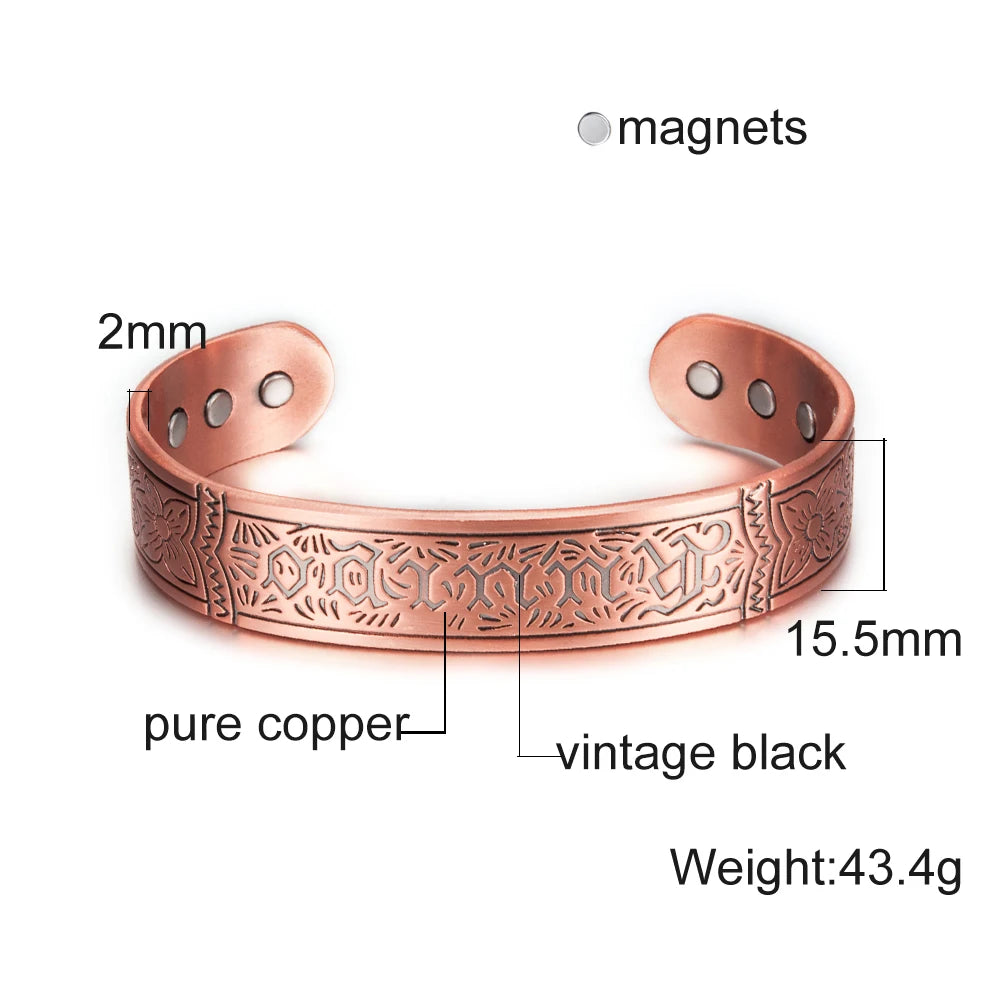 Vinterly Pure Copper Bracelets Men Magnetic Arthritis Relief Adjustable Magnets Cuff Banglse Health Energy Jewelry Women Men