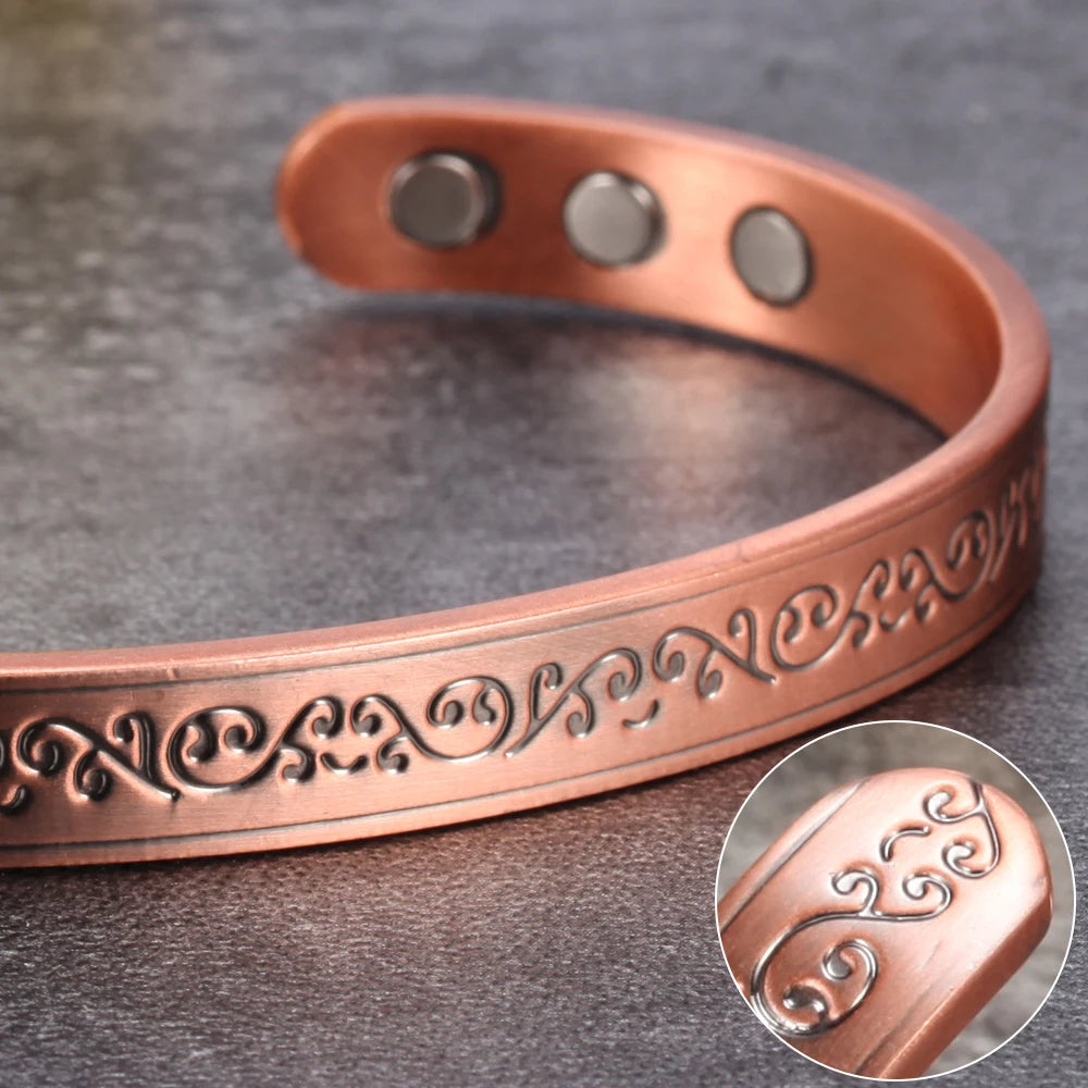 Women’s Pure Copper Magnetic Cuff Bracelet, Adjustable, 8.3mm Wide