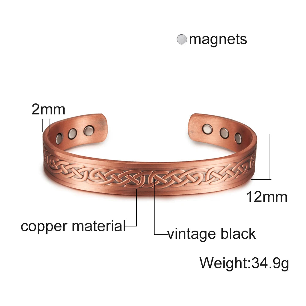 Vinterly Pure Copper Bracelets Men Magnetic Arthritis Relief Adjustable Magnets Cuff Banglse Health Energy Jewelry Women Men