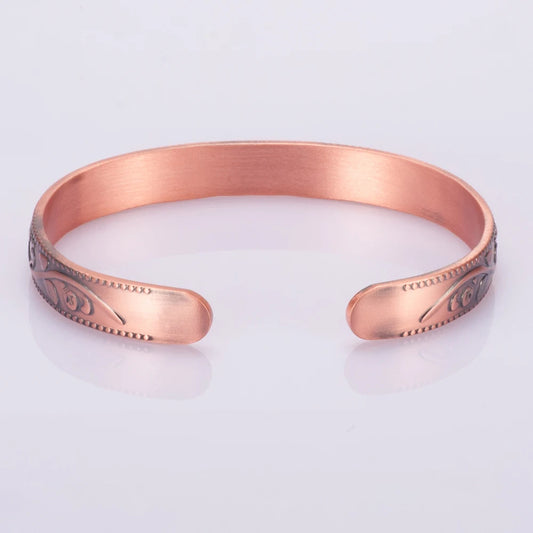 Women’s Adjustable Magnetic Copper Bracelet with Vintage Floral Design, 9mm