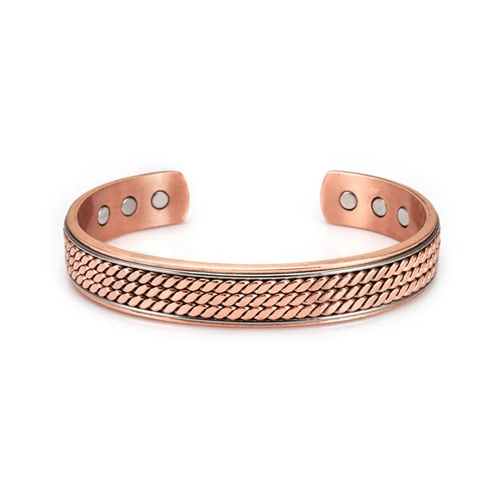 Vinterly Men’s Twisted Pure Copper Magnetic Cuff Bracelet, Adjustable, 12mm Wide
