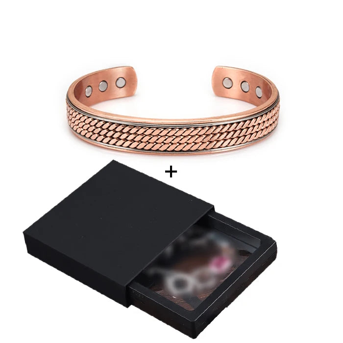 Vinterly Men’s Twisted Pure Copper Magnetic Cuff Bracelet, Adjustable, 12mm Wide
