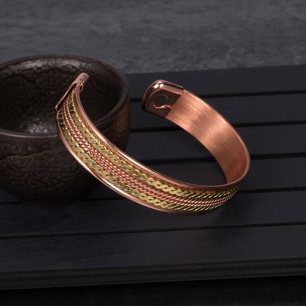 Women’s Twisted Pure Copper Magnetic Cuff Bracelet, Adjustable, 11mm Wide