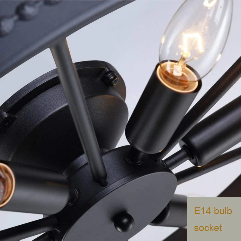 Round Ceiling Lamp Industrial Light Design Kitchen Living Room Bedroom Lighting Fixture Amercian E14 Vintage Iron Ceiling Light