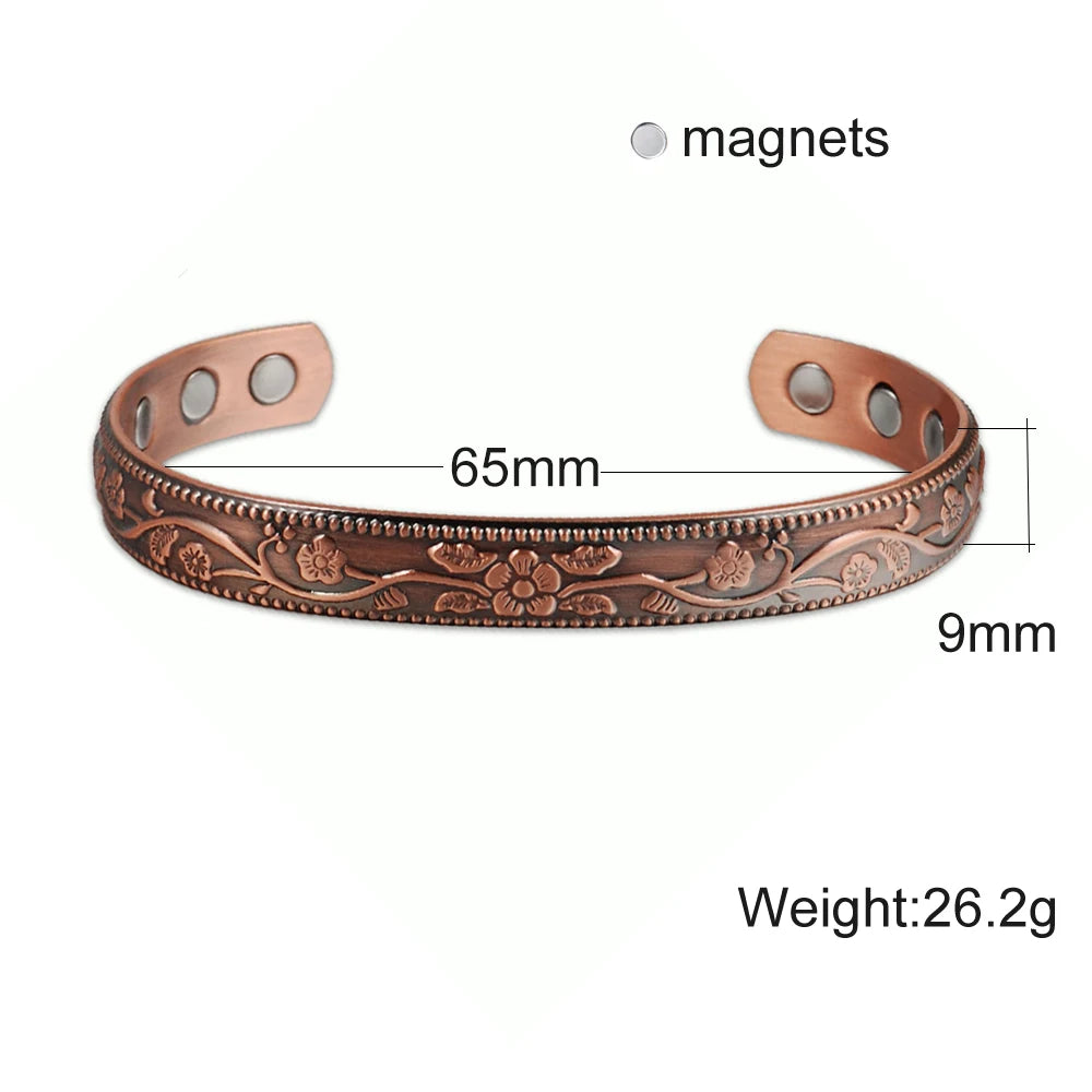 Women’s Pure Copper Magnetic Cuff Bracelet, Adjustable, 8.3mm Wide