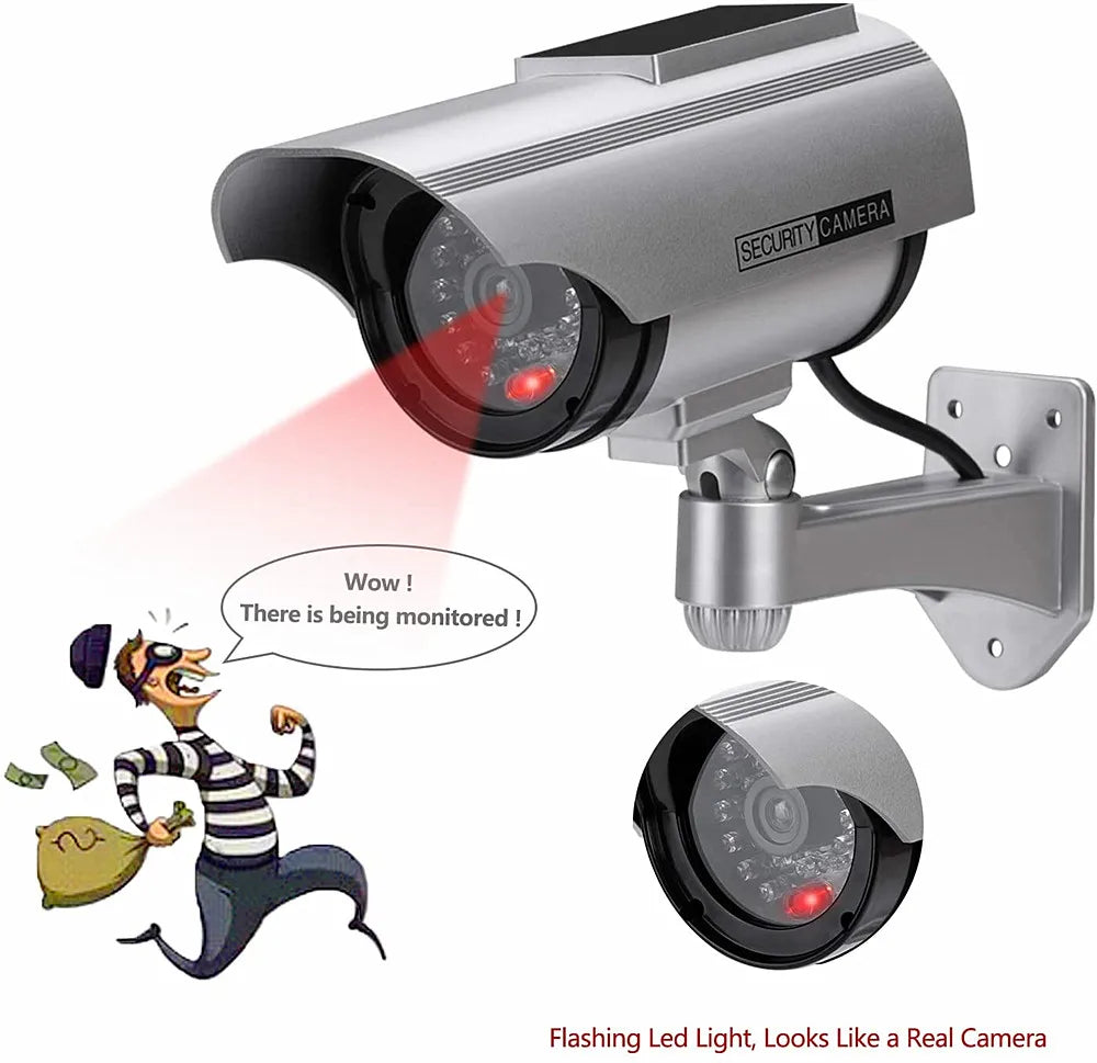 Dummy fake cctv camera solar powered w/ infared IR led light outdoor video surveillance simulated home security camera
