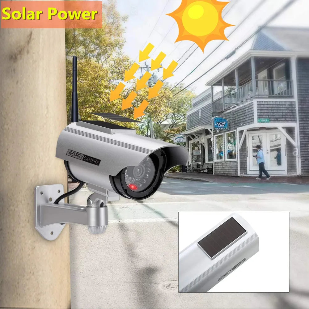 Dummy fake cctv camera solar powered w/ infared IR led light outdoor video surveillance simulated home security camera