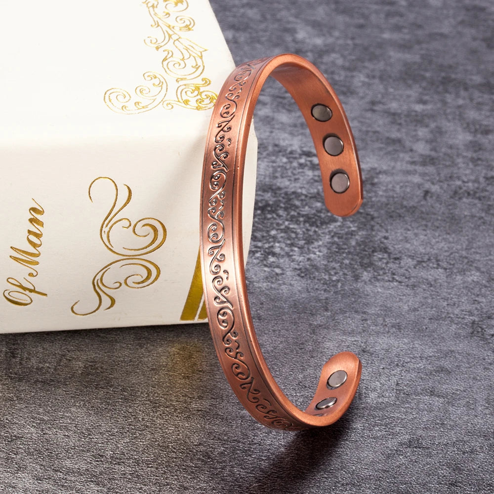 Women’s Pure Copper Magnetic Cuff Bracelet, Adjustable, 8.3mm Wide