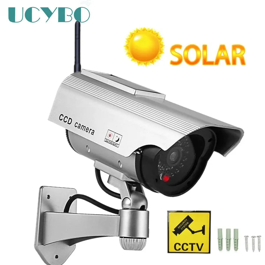 Dummy fake cctv camera solar powered w/ infared IR led light outdoor video surveillance simulated home security camera