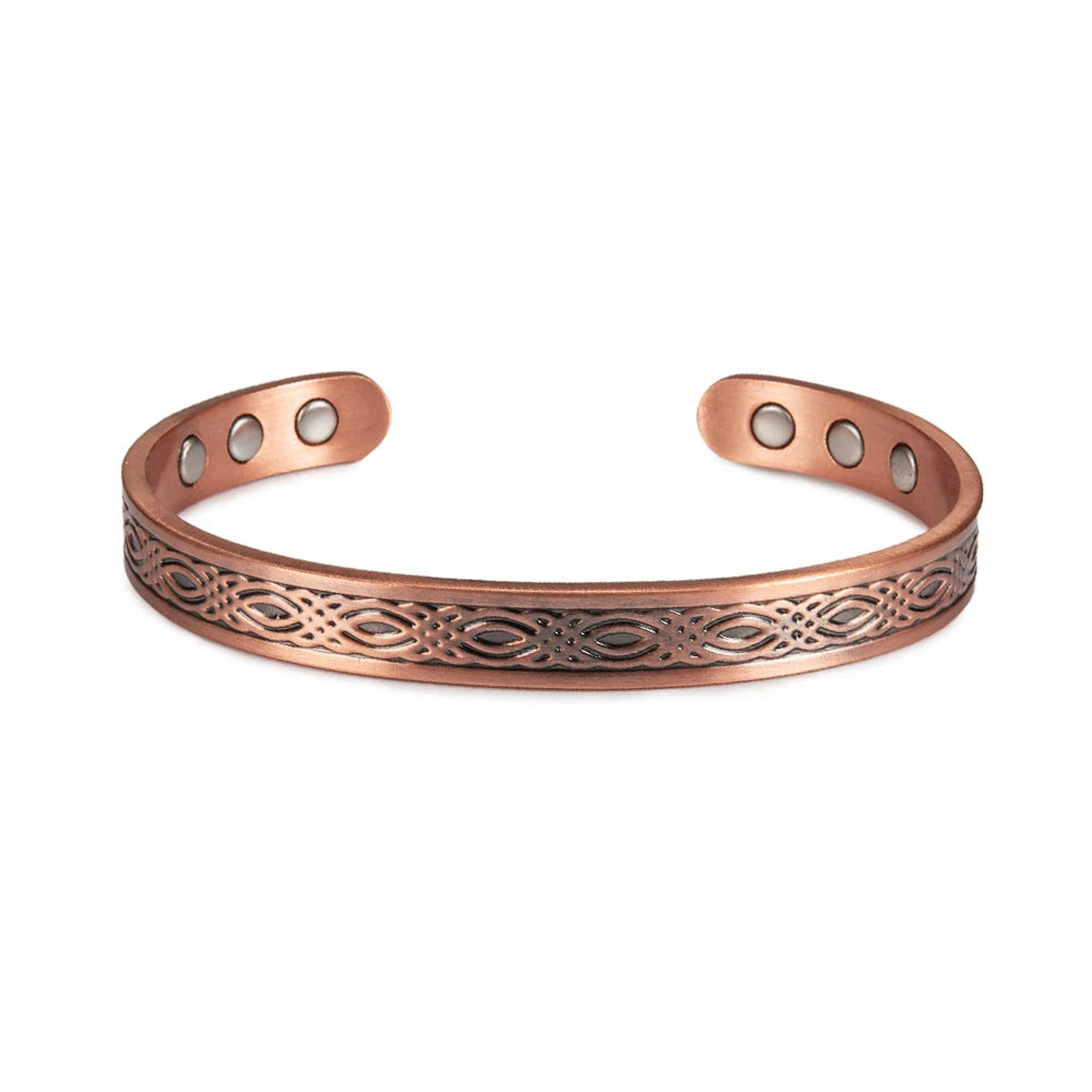 Women’s Pure Copper Magnetic Cuff Bracelet, Adjustable, 8.3mm Wide