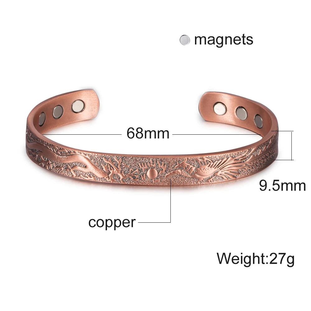 Women’s Pure Copper Magnetic Cuff Bracelet, Adjustable, 8.3mm Wide