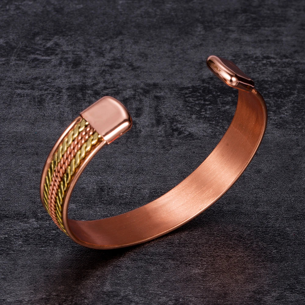 Women’s Twisted Pure Copper Magnetic Cuff Bracelet, Adjustable, 11mm Wide