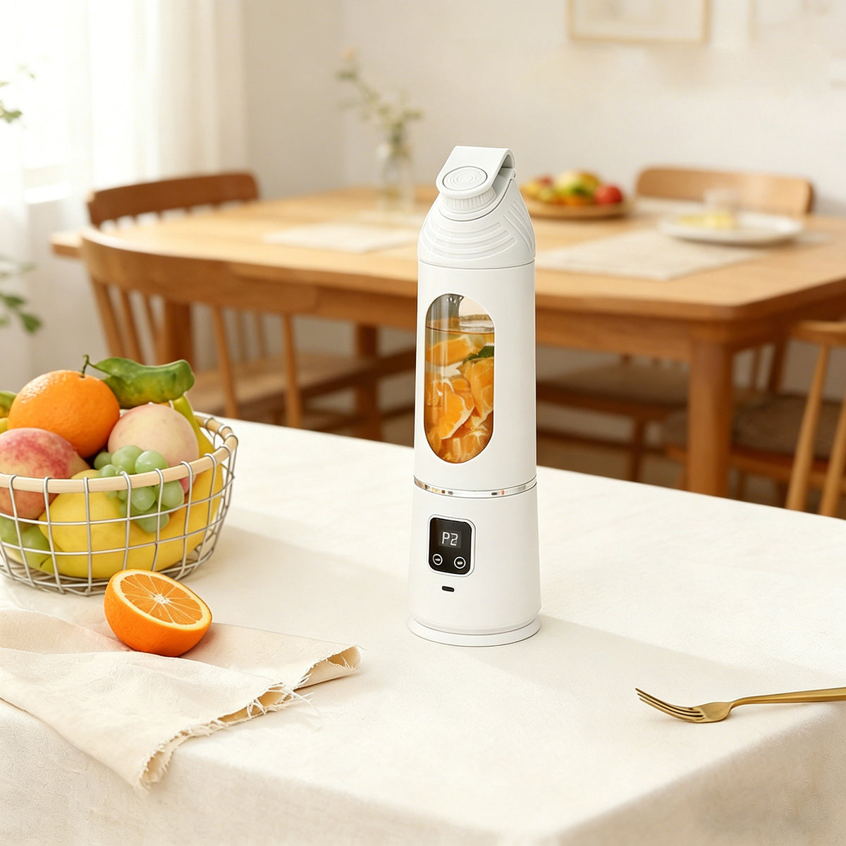 Stainless Steel Portable Juicer Cup with Digital Display, Rechargeable