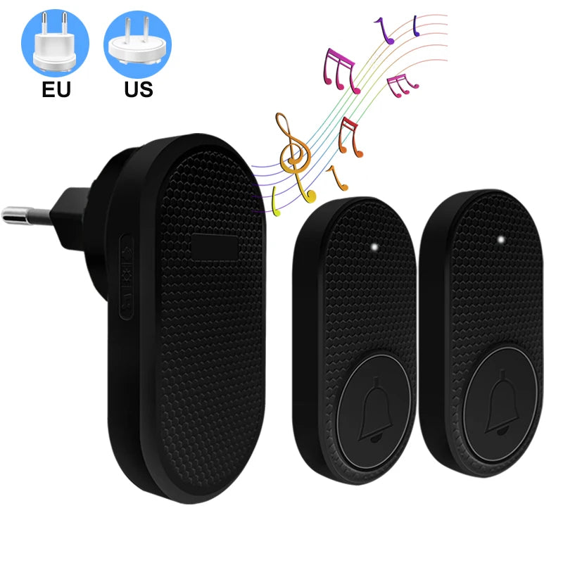 Wireless Doorbell Smart Welcome Door Bell 32 Songs Receiver Chime Guests Ding Dong Home Security Alarm Reminder US EU Plug