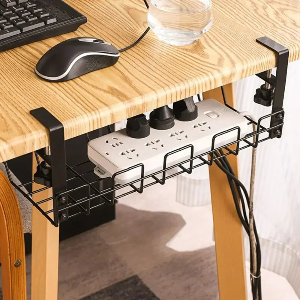Home Office Desk Wire Organizer No Punching Kitchen Storage Accessories Under Table Storage Rack Metal Cable Management Tray
