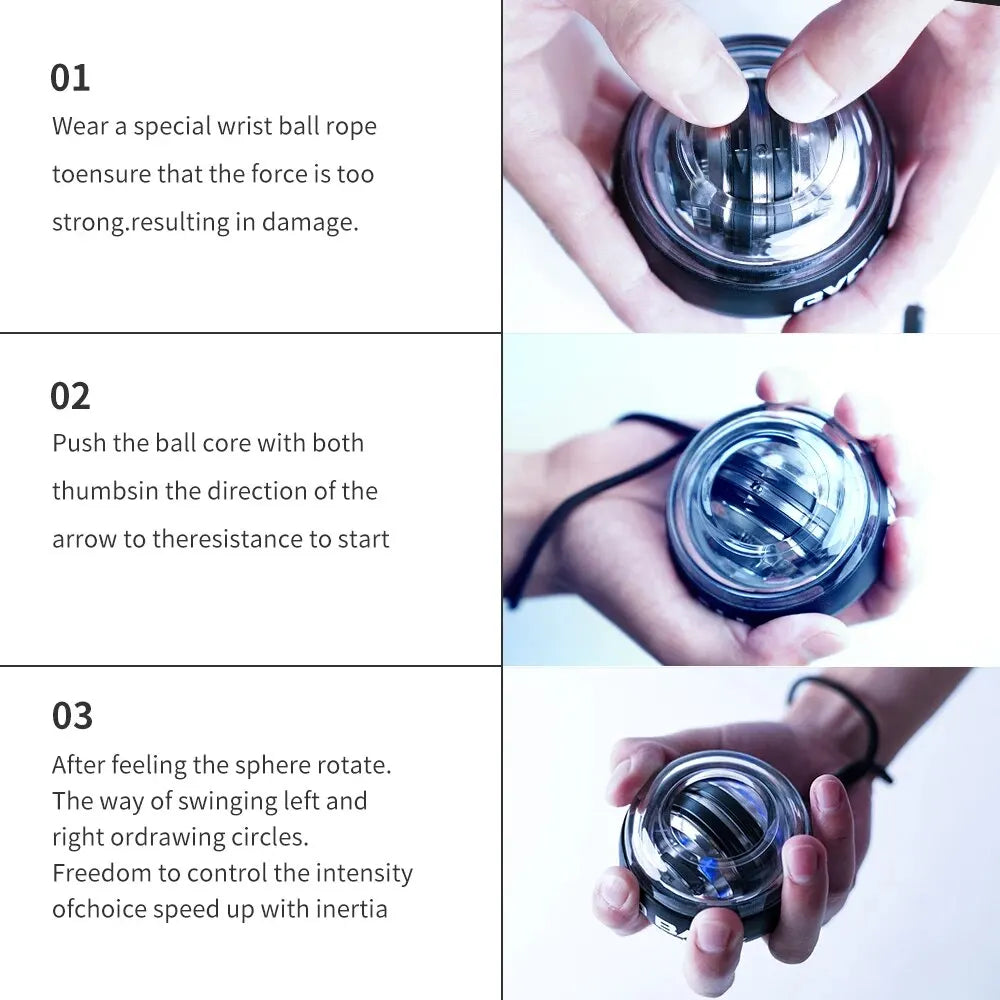 Auto-Start LED Gyroscopic Wrist Ball for Hand & Forearm Training