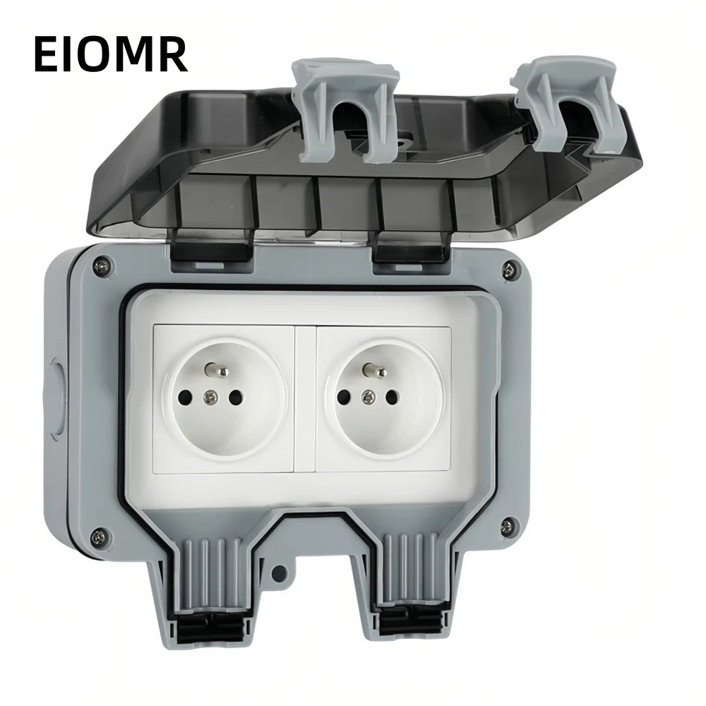 EIOMR Waterproof Socket Box, IP66 Rated Water EU French UK Universal Standard Power Plug Perfect for Outdoor, Bathroom, Kitchen