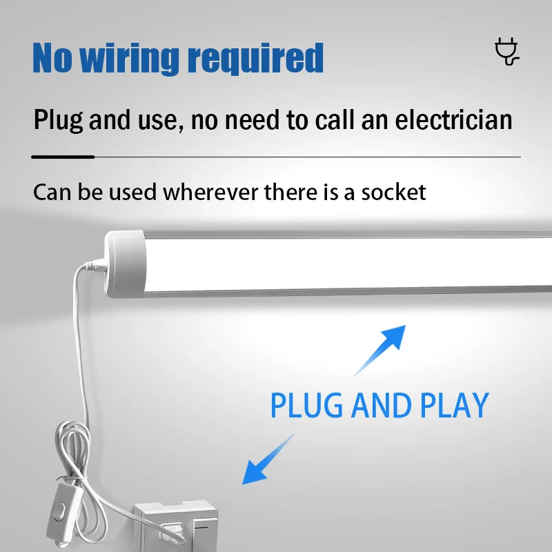 LED Light Tube Direct Plug-in Light Tube 110V 220V LED Lamp Tube Desk Work Study Shop Garage Warehouse Kitchen Cabinet Lighting