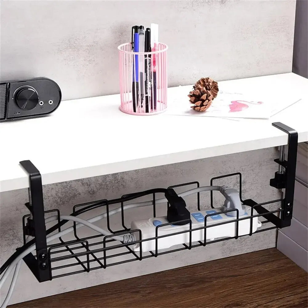 Home Office Desk Wire Organizer No Punching Kitchen Storage Accessories Under Table Storage Rack Metal Cable Management Tray