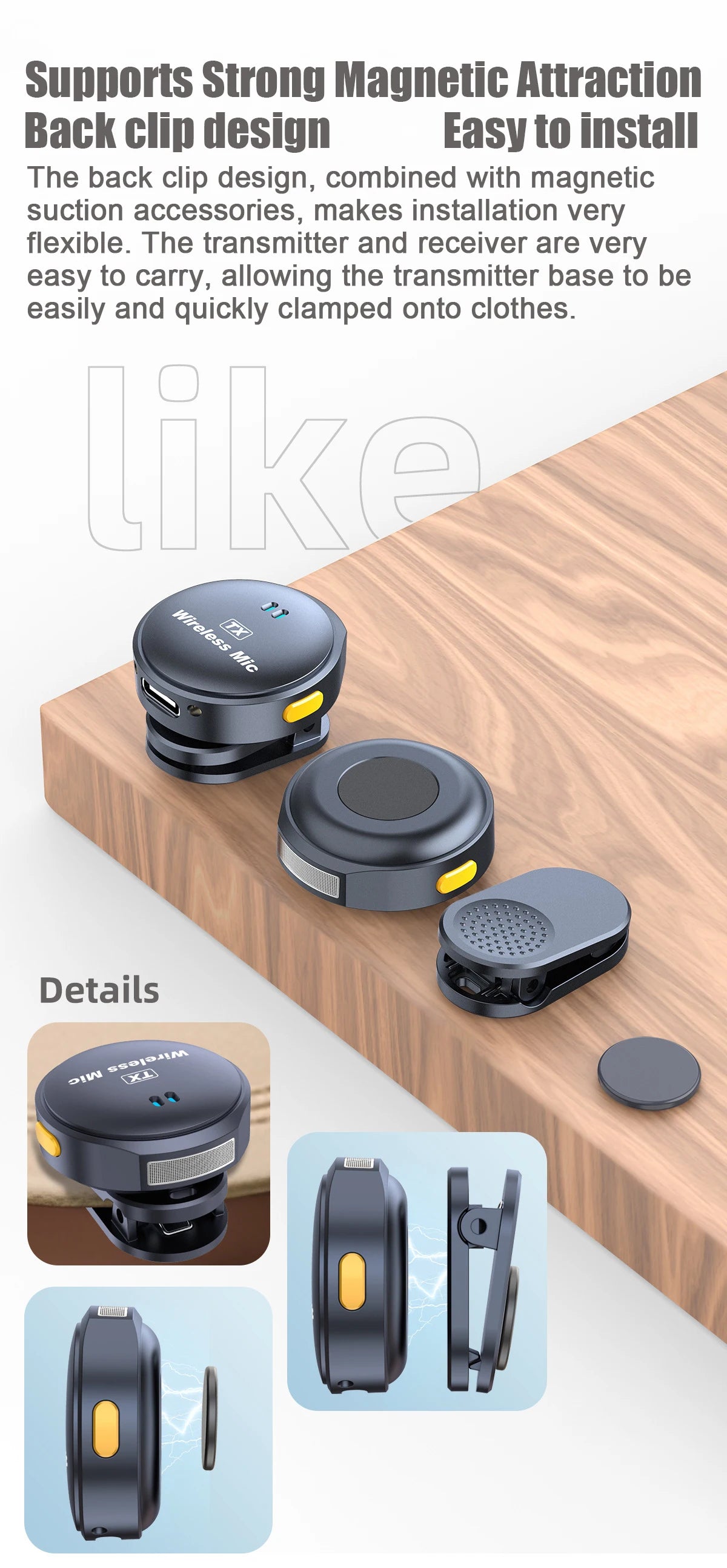 Lavalier Dual Wireless Microphones, Buttonhole Tie Mic Mini For iPhone and Android Phone