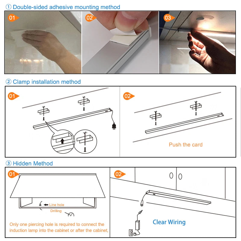 LED Light Under Cabinet Lights For Kitchen Hand Sweep Switch PIR Motion Sensor Closet Wardrobe Lamp 30/40/50cm Led Night Light