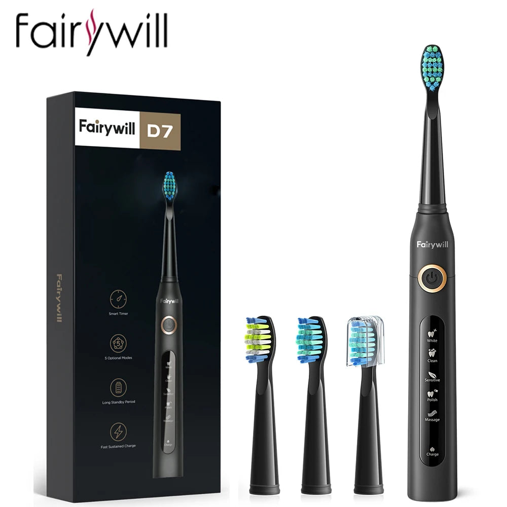 Fairywill FW-507 Rechargeable Sonic Toothbrush for Adults, USB Charging, Waterproof