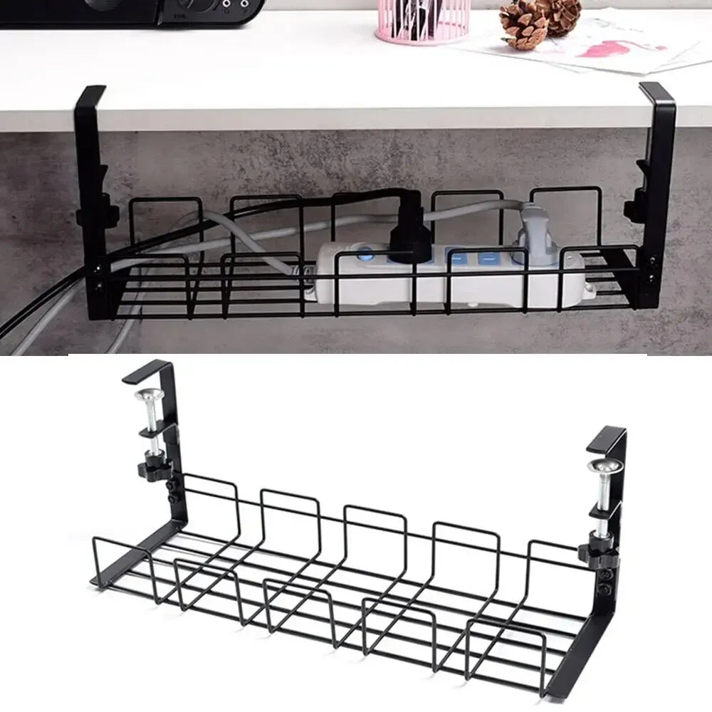 Home Office Desk Wire Organizer No Punching Kitchen Storage Accessories Under Table Storage Rack Metal Cable Management Tray