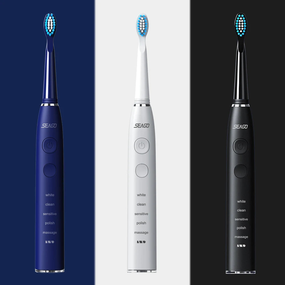 Seago SG-575 USB Rechargeable Electric Toothbrush with 4 Replacement Heads & Travel Case