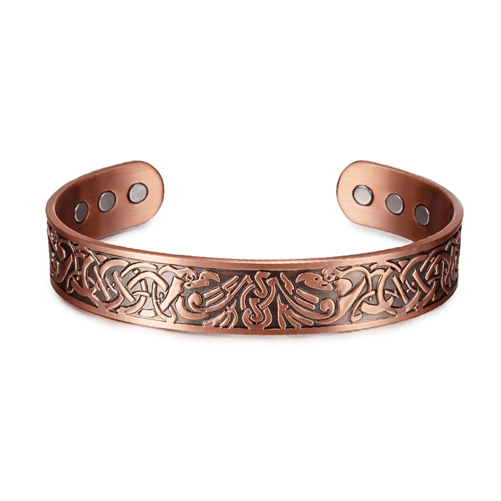 Vinterly Pure Copper Magnetic Cuff Bracelet with Viking Yggdrasil Design, Adjustable, 15mm Wide