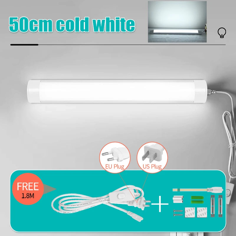 LED Light Tube Direct Plug-in Light Tube 110V 220V LED Lamp Tube Desk Work Study Shop Garage Warehouse Kitchen Cabinet Lighting