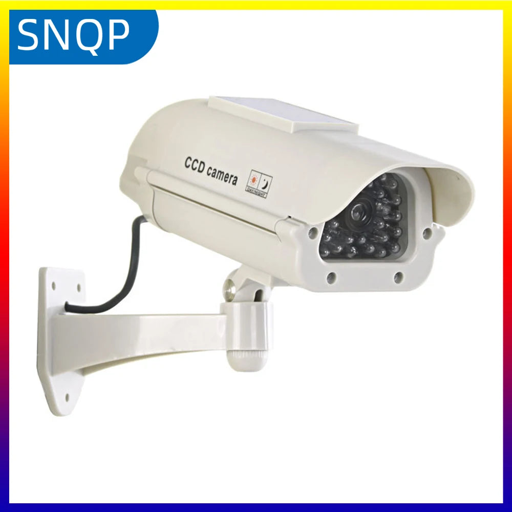 Solar-Powered Dummy Security Camera with Flashing Red LED, Waterproof