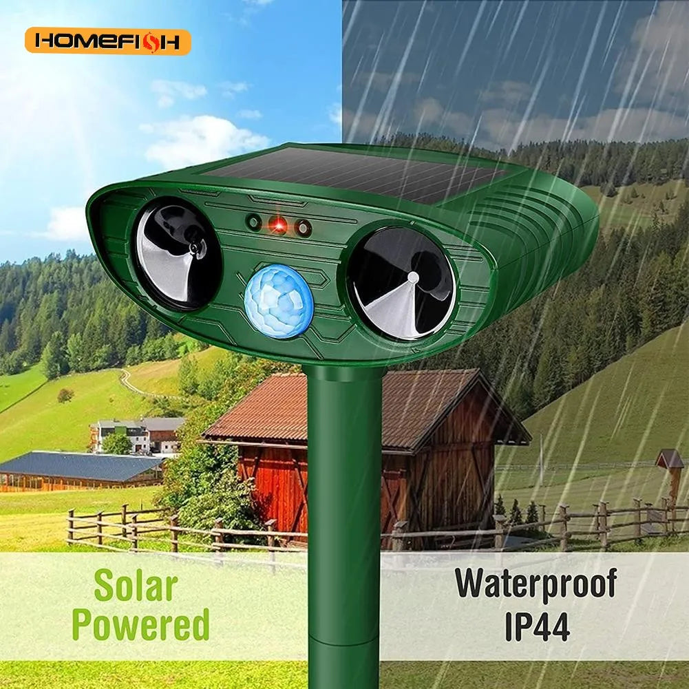 HOMEFISH Ultrasonic Repeller – Solar-powered cat and dog repeller – Suitable for gardens and farms – Repels animals