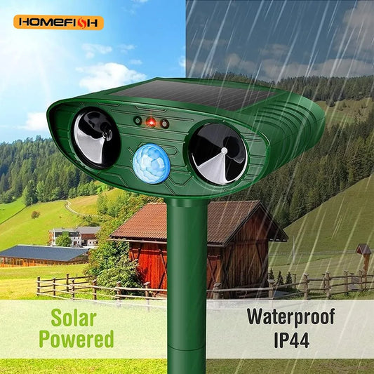 HOMEFISH Ultrasonic Repeller – Solar-powered cat and dog repeller – Suitable for gardens and farms – Repels animals