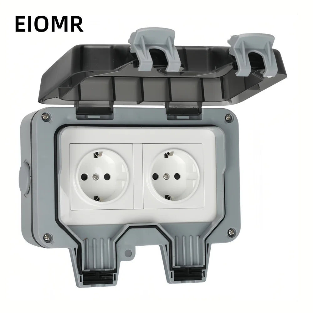 EIOMR Waterproof Socket Box, IP66 Rated Water EU French UK Universal Standard Power Plug Perfect for Outdoor, Bathroom, Kitchen