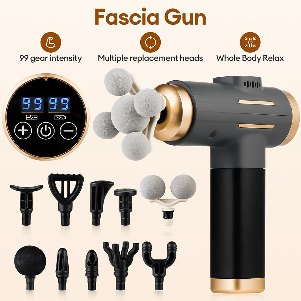 11-in-1 Electric Massage Gun – 99-Level Adjustable Fascia Massager for Deep Muscle Massage, Arms, Legs & Full Body