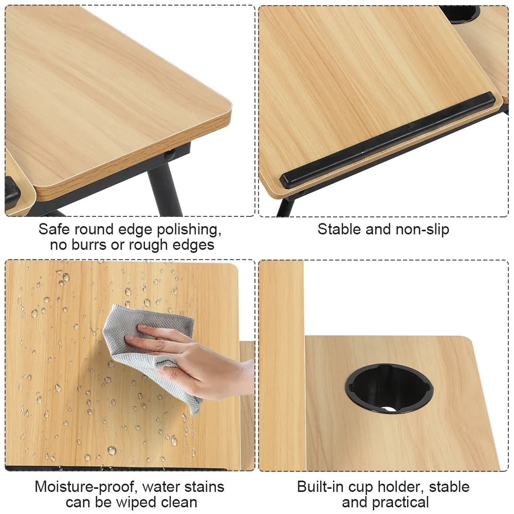 Folding Laptop Desk for Bed & Sofa with 5-Level Height Adjustment & Cup Holder