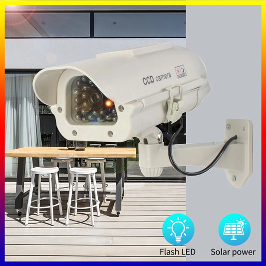 Solar-Powered Dummy Security Camera with Flashing Red LED, Waterproof
