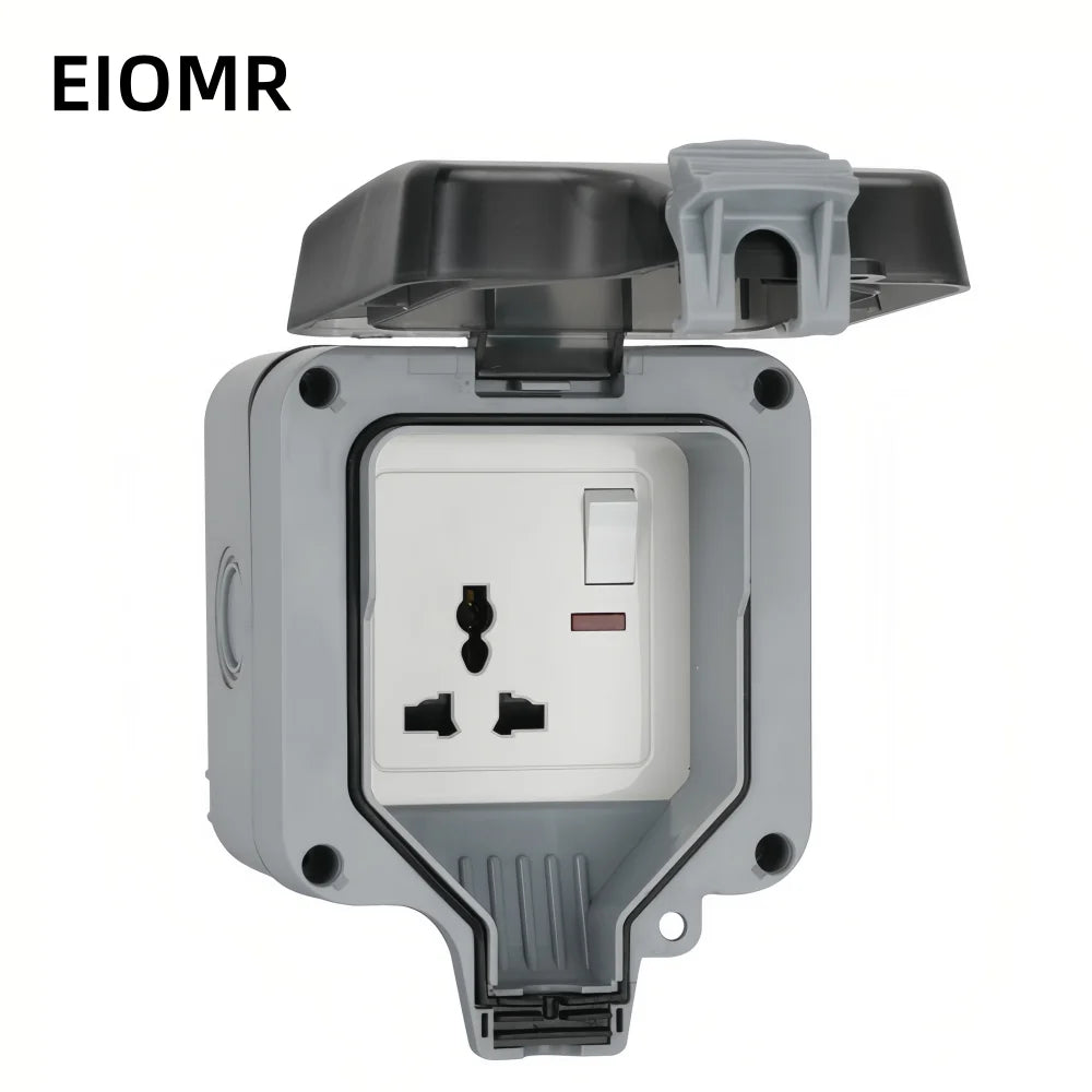 EIOMR Waterproof Socket Box, IP66 Rated Water EU French UK Universal Standard Power Plug Perfect for Outdoor, Bathroom, Kitchen