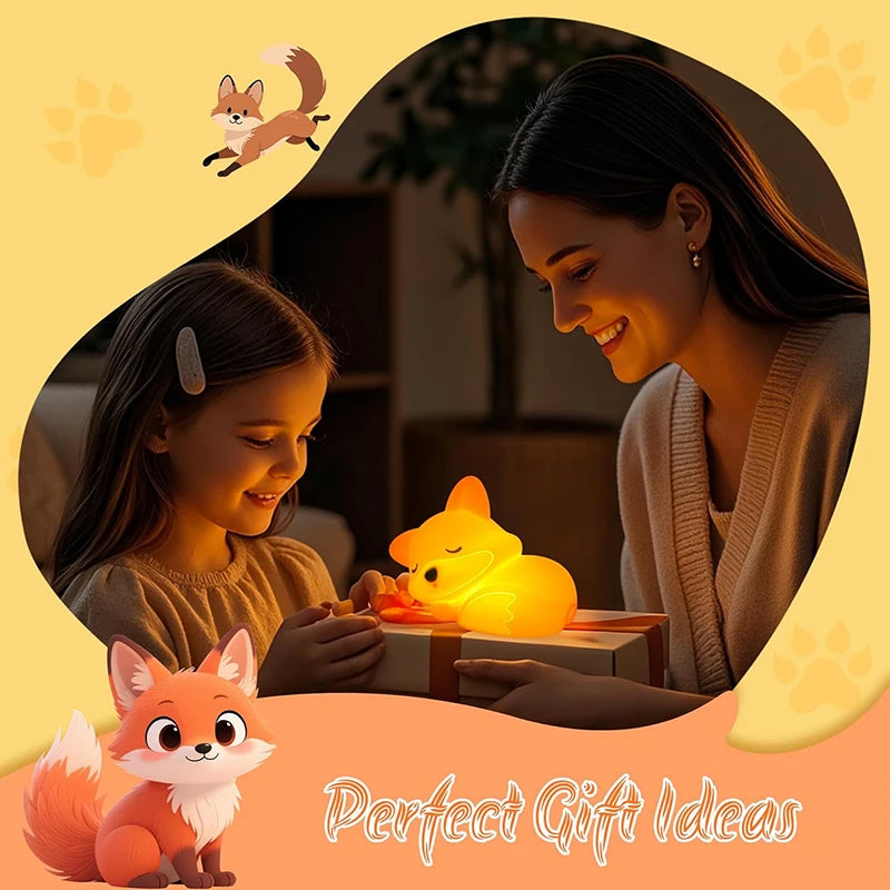 Rechargeable Fox Silicone Night Light with Touch Dimming & Timer