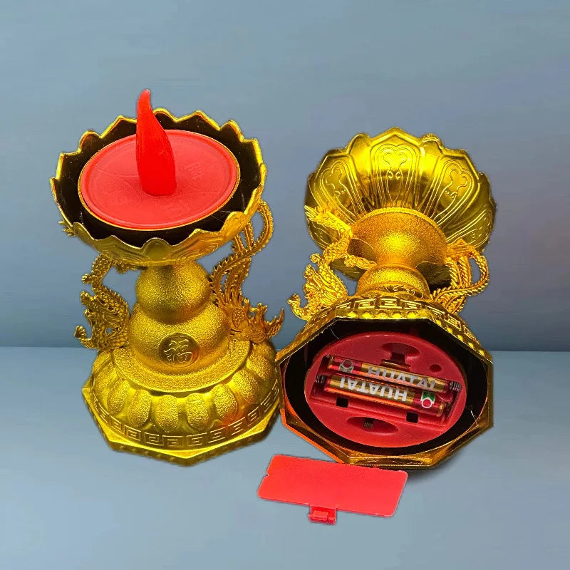 2x God of Wealth Lamp Buddhist Candle Lamp Red led zhaocaijinbao Pray Eternal light Candlestick Smokeless Buddha lighting decors