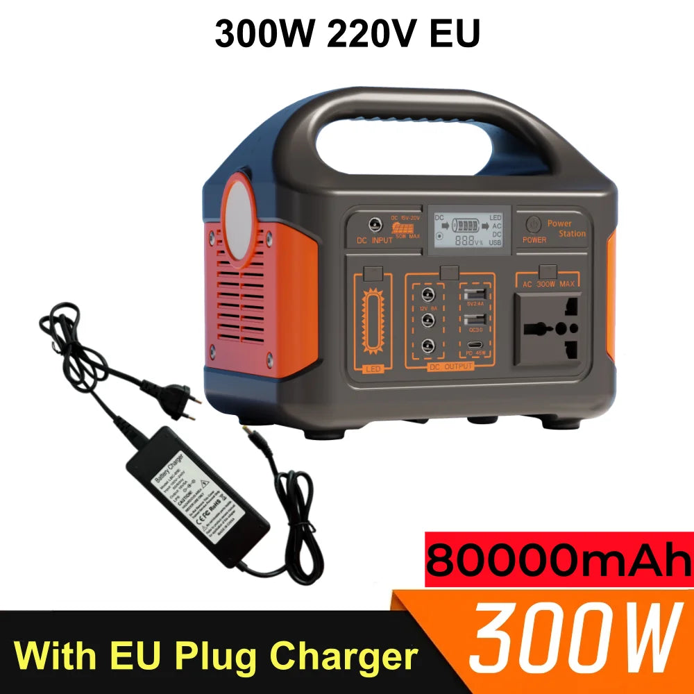 460Wh LiFePO₄ Portable Power Station, 300W/500W, Solar-Compatible for Camping, RV & Home