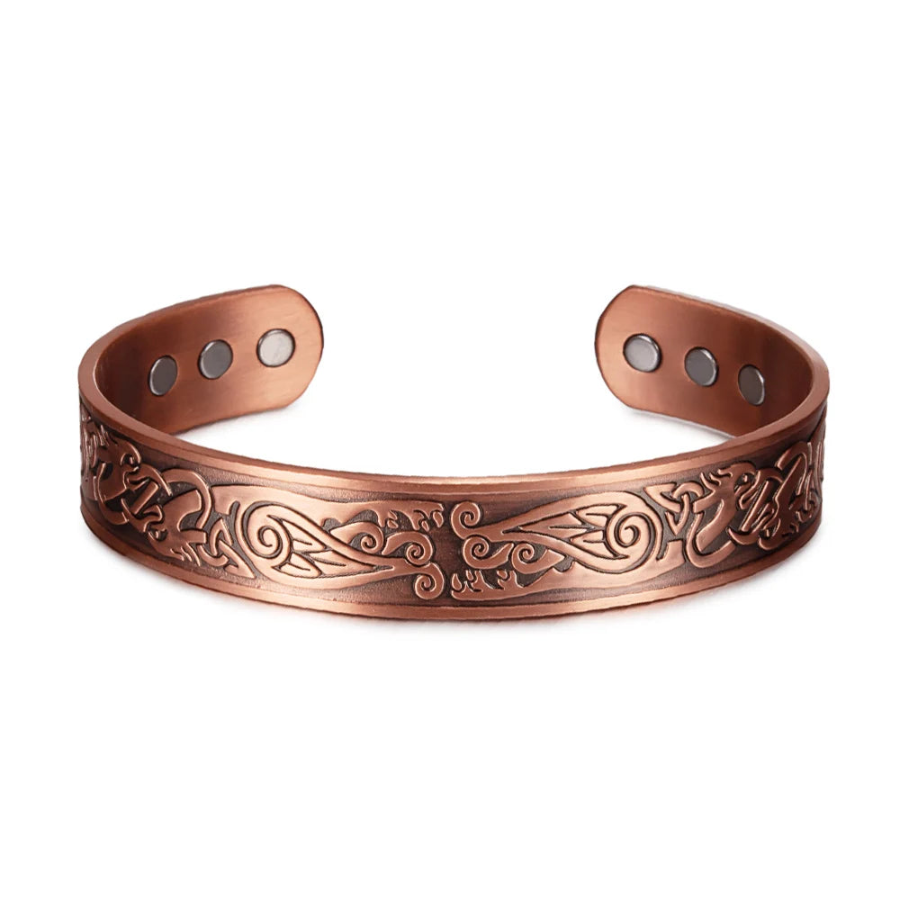 Vinterly Pure Copper Magnetic Cuff Bracelet with Viking Yggdrasil Design, Adjustable, 15mm Wide