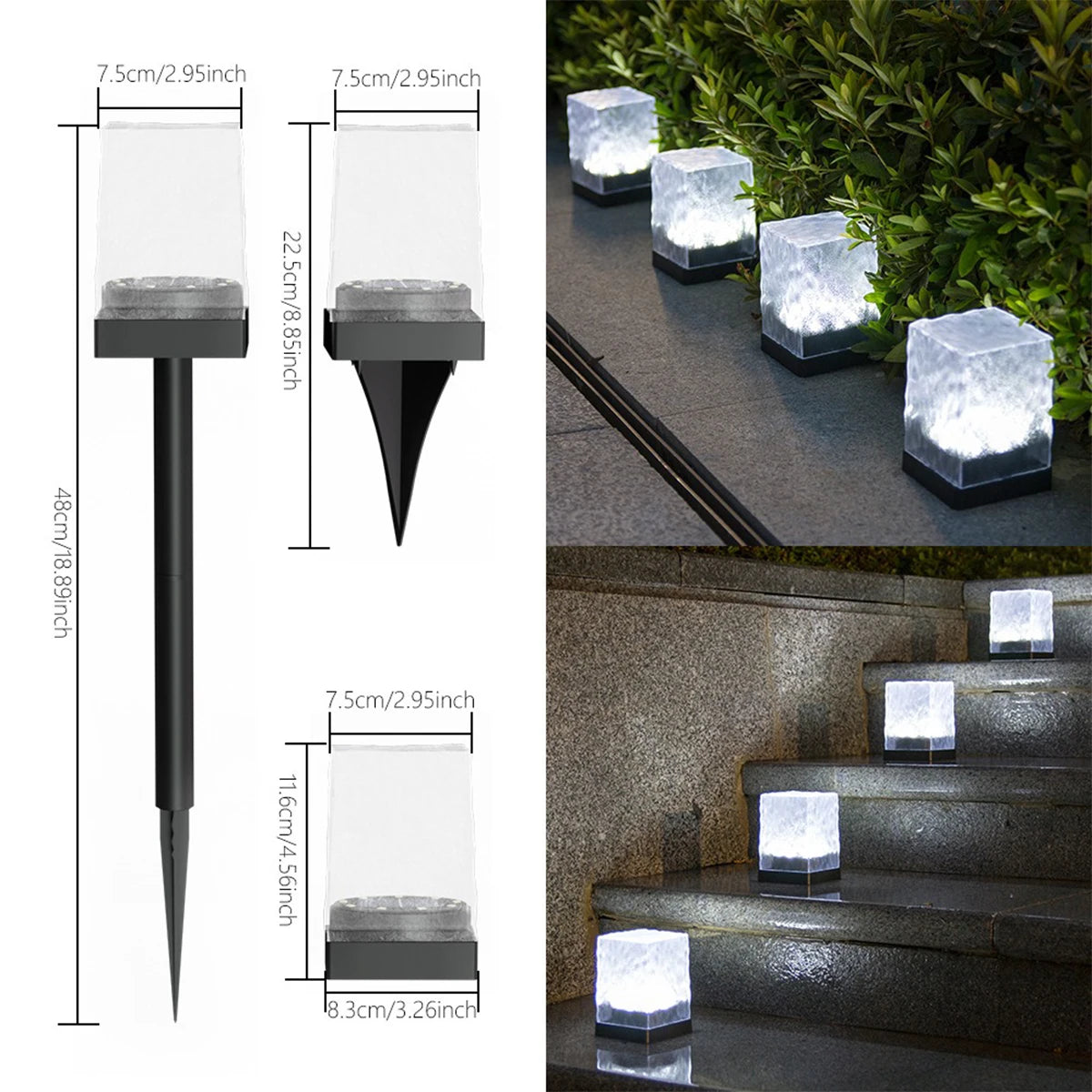 LED Solar Lights Outdoor Waterproof Garden Decoration Solar Powered Lamp Balcony Fence Lawn Landscape Path Ice Brick Light