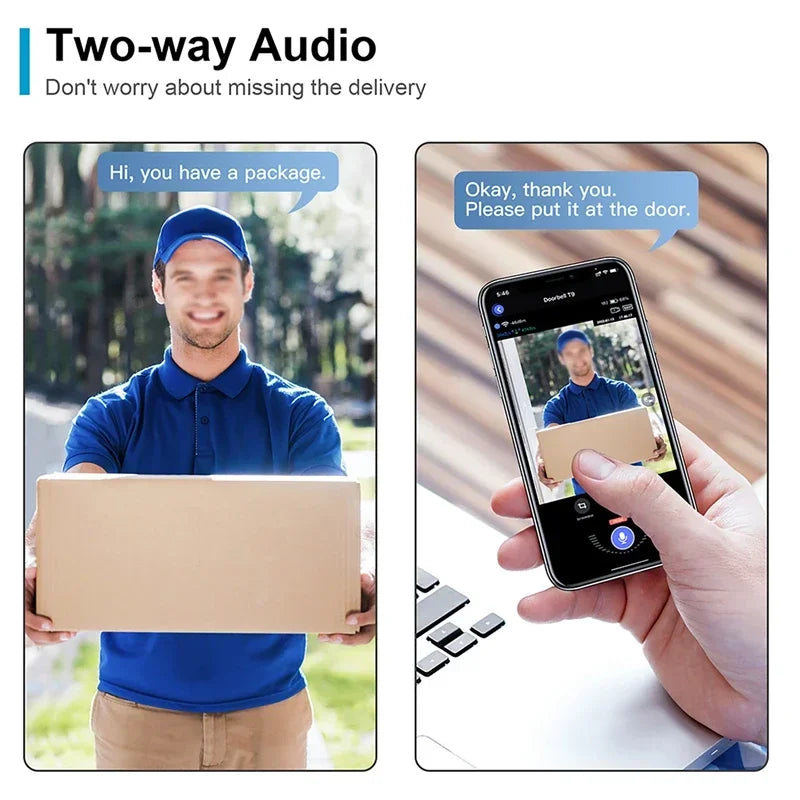 WiFi Wireless Visual Intercom Doorbell Tuya Remote Monitoring Smart Video Doorbell Front Door Camera Indoor Outdoor Surveillance