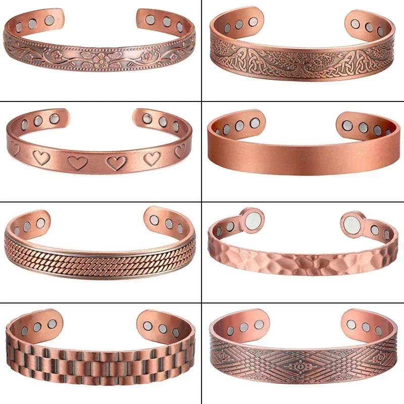 Pure Copper Magnetic Cuff Bracelet, Adjustable for Men & Women