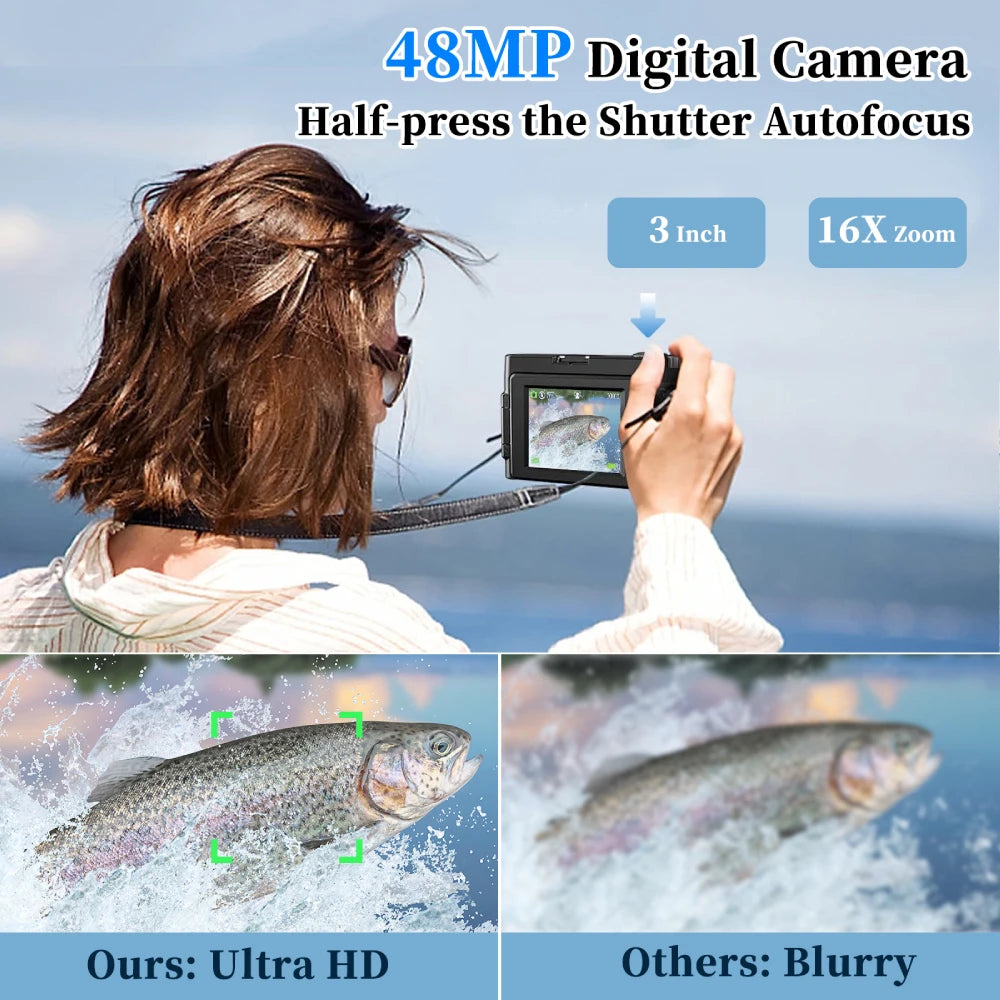 4K Digital Camera for Photography and Video Autofocus Anti-Shake 48MP Compact Vlogging Camera 3'' 180° Flip Screen with Flash
