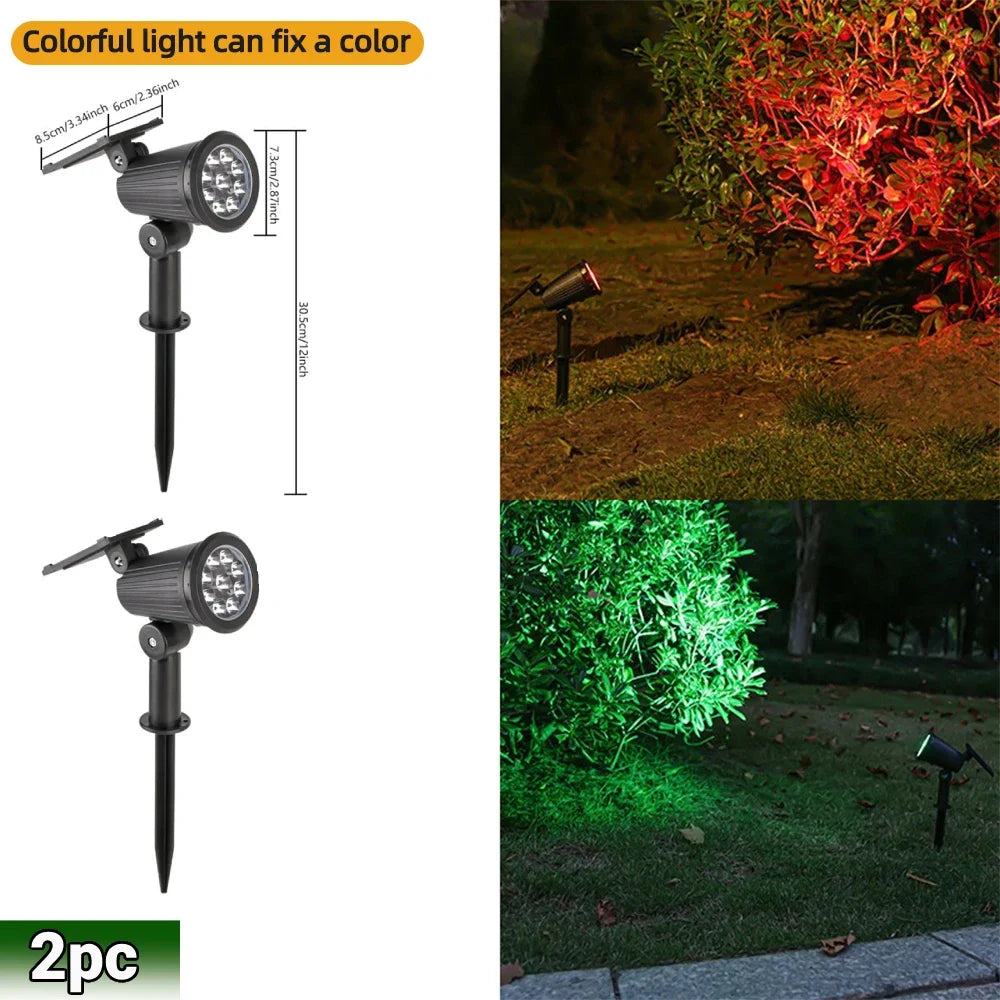 9 LED Solar Spot Lights IP65 Waterproof Outdoor RGB Solar Landscape Lights Brightness Adjustable for Garden Yard Palm Trees